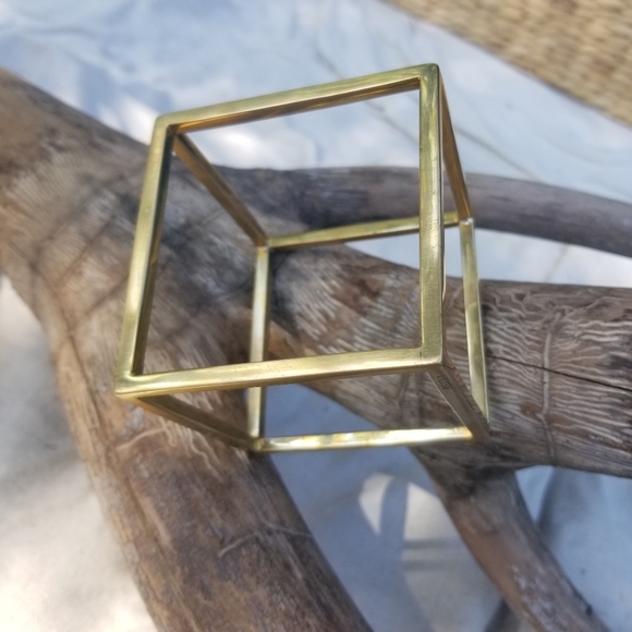 Last one Square cube solid brass bangle bracelet modern - Picture 2 of 10